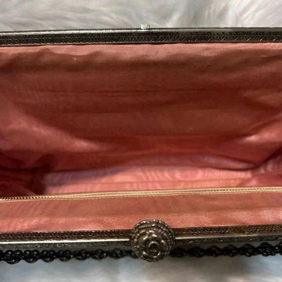 1950’s Style Vintage Needlepoint Floral Embroidered Burgundy Handbag - Picture 10 of 12